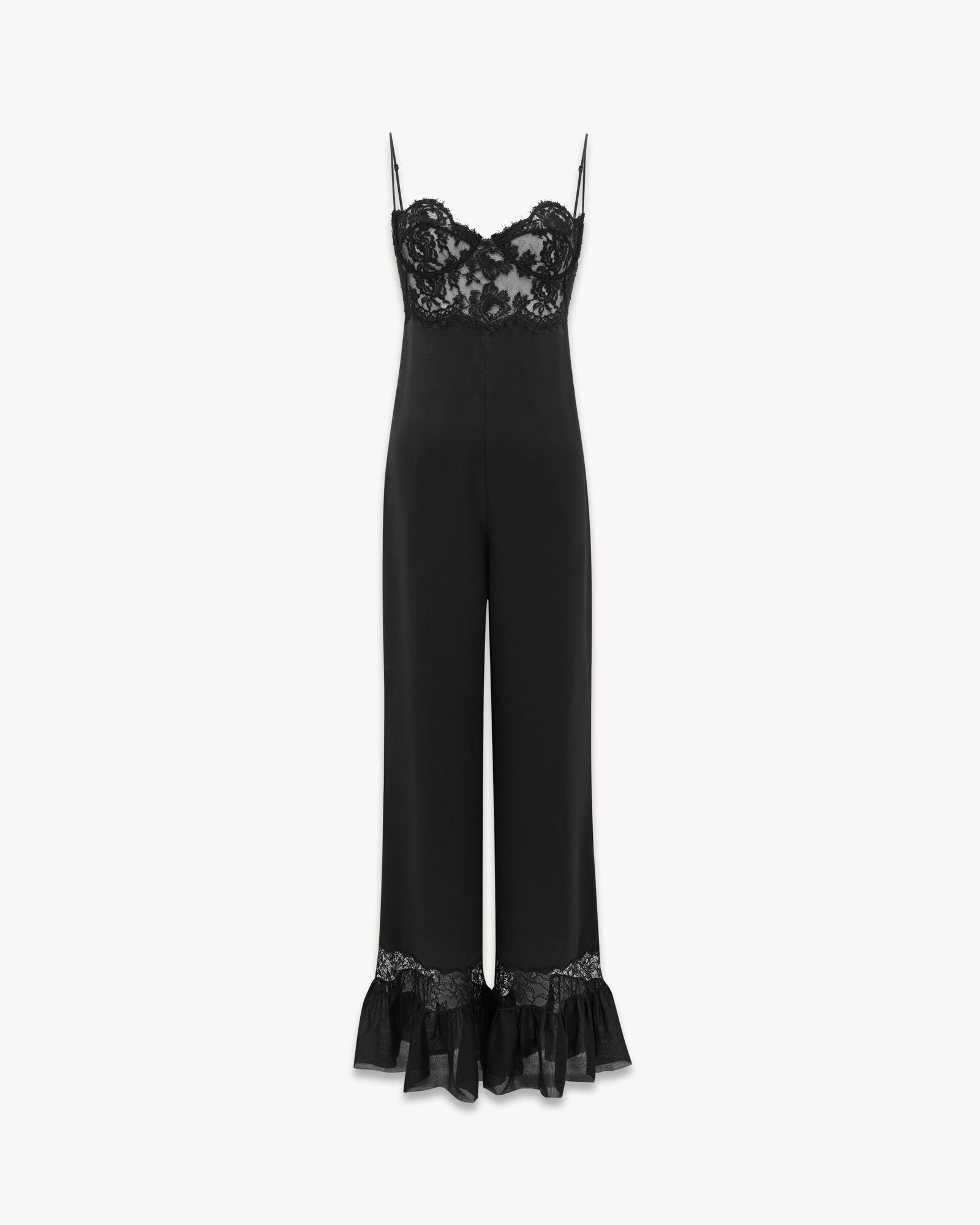 Jumpsuit in silk satin and lace | Saint Laurent | YSL.com