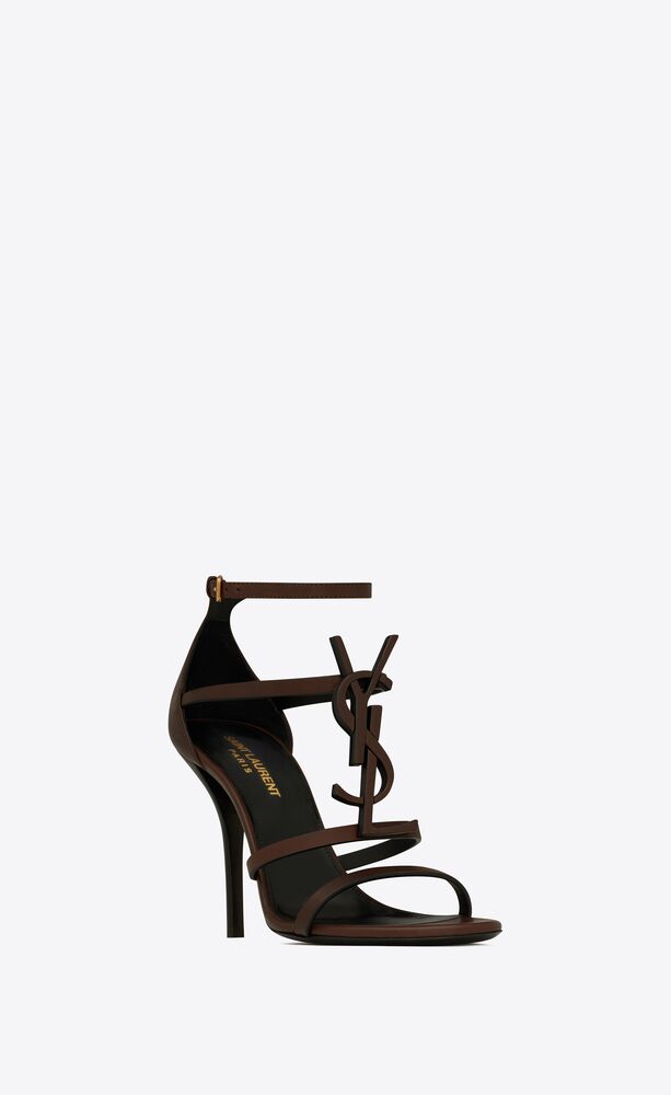 CASSANDRA sandals in smooth leather with brown monogram | Saint Laurent | YSL.com