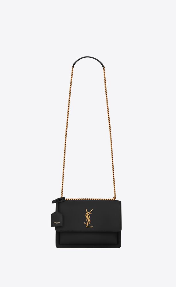 Saint Laurent Medium Sunset Monogram Leather Shoulder Bag - Black
