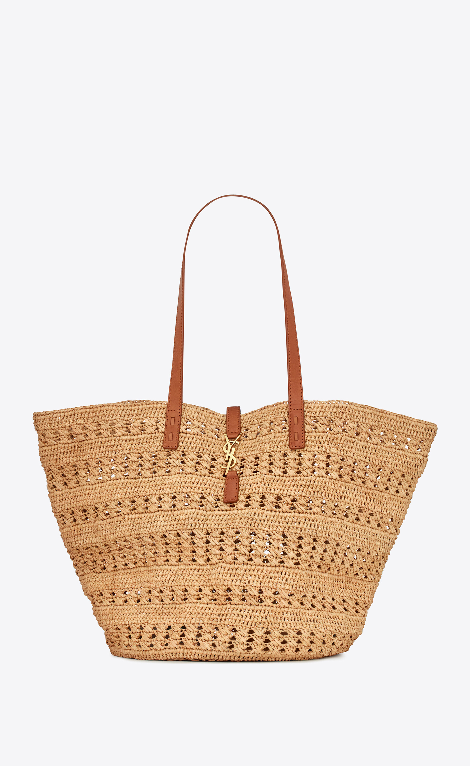 panier medium bag in crochet raffia and smooth leather