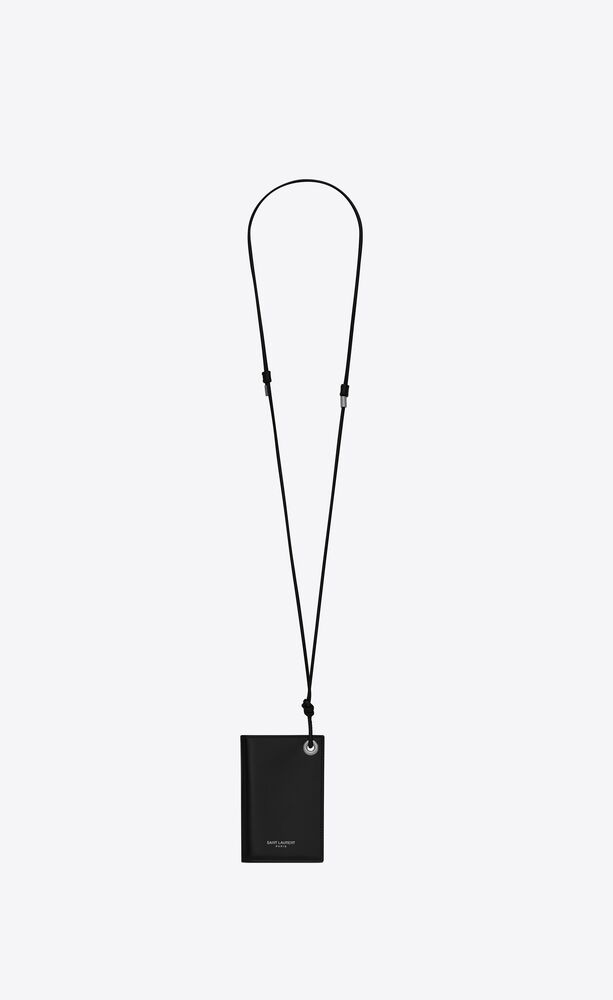 Saint Laurent Ysl Leather Card Holder W/ Neck Strap in Black for Men