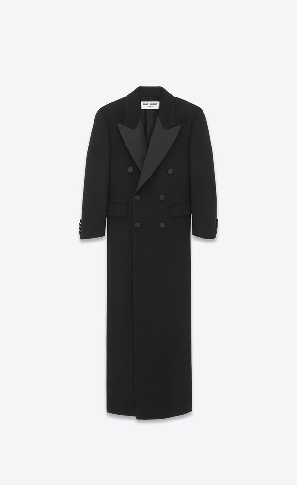 extra-long tuxedo coat in wool
