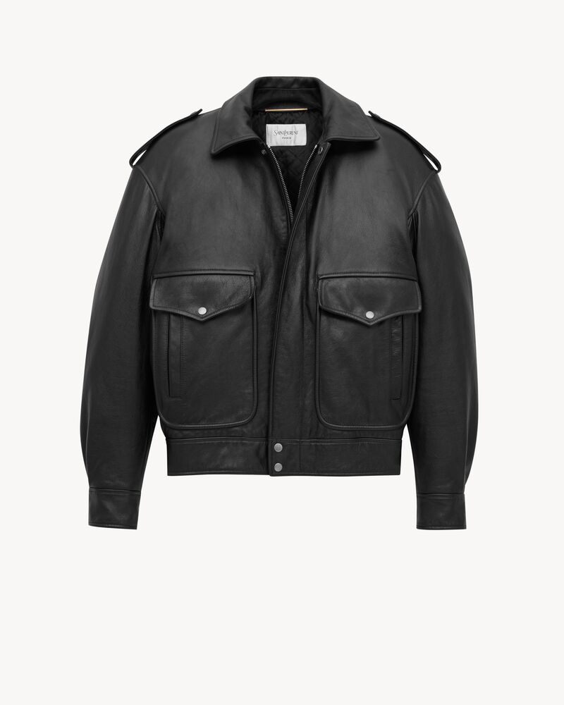 Blouson oversize en cuir d’agneau plongé brillant