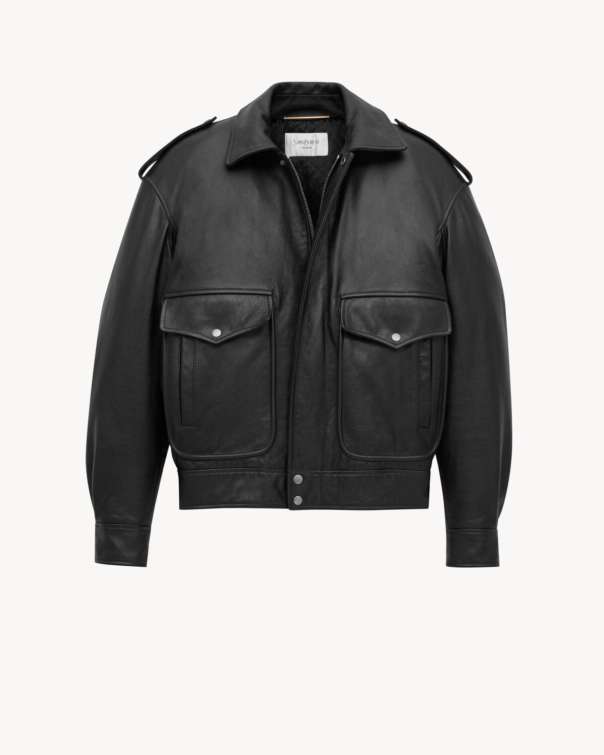 blouson oversize en cuir d’agneau plongé brillant