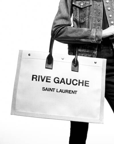 Rive gauche tote bag in linen and leather | Saint Laurent | YSL.com