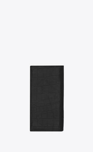 cassandre langes portemonnaie aus schwarzem leder mit krokodillederprägung