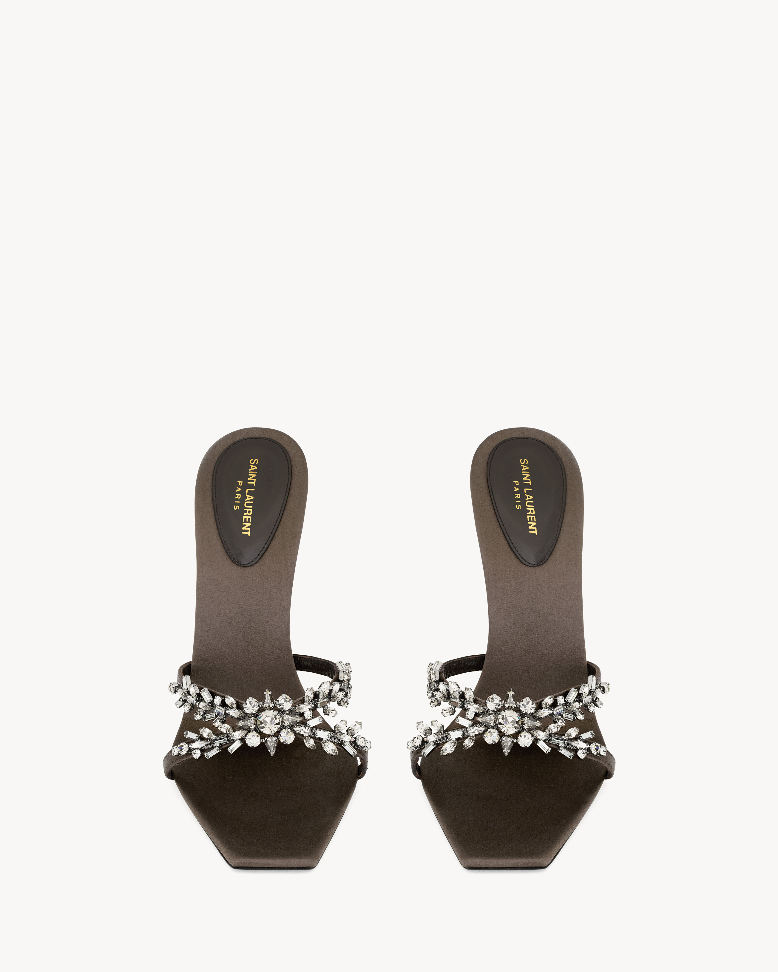 LIZ mules in satin crepe and rhinestones