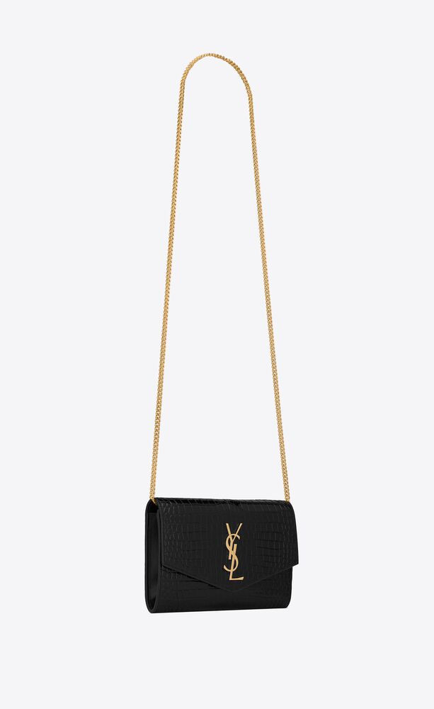UPTOWN CHAIN WALLET IN CROCODILE-EMBOSSED SHINY LEATHER | Saint Laurent ...