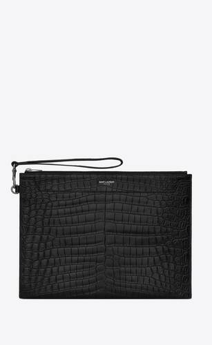 catherine tablet holder in crocodile-embossed matte leather