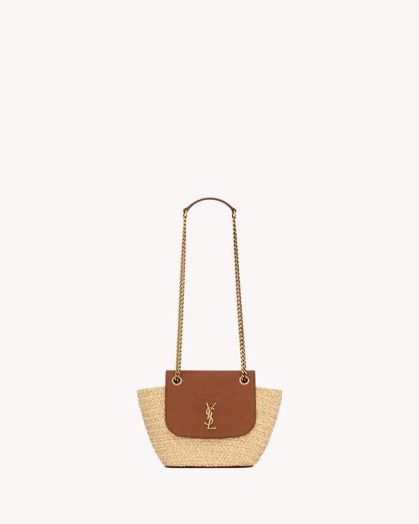 【Saint Laurent】ラフィア×ベジタブルタンニンレザー Yトート ミニMANON (ラフィア/エイジドベジタブルタンニンレザー