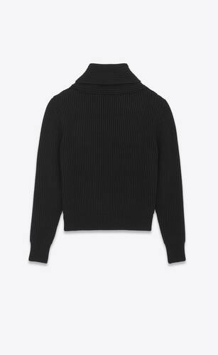 shawl-neck sweater in ribbed wool