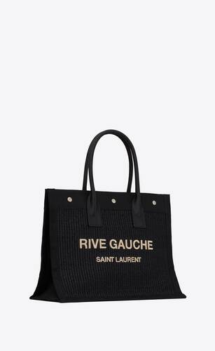 rive gauche small tote bag in raffia and leather