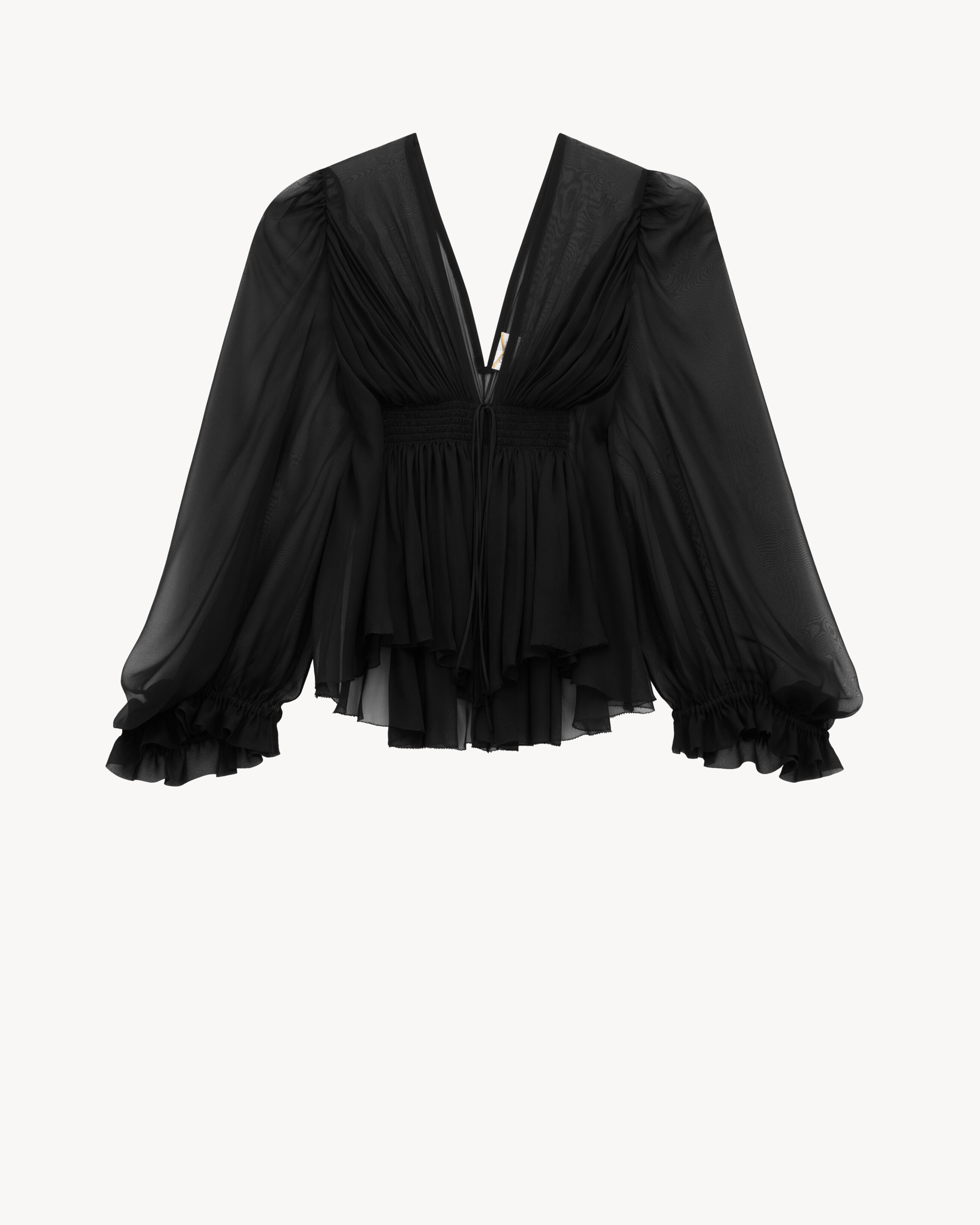 Gesmokte Bluse aus Seiden-Crêpe-Musselin