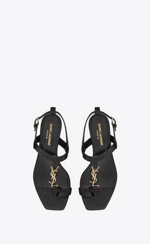 cassandra flat sandals in crocodile-embossed leather with gold-tone monogram