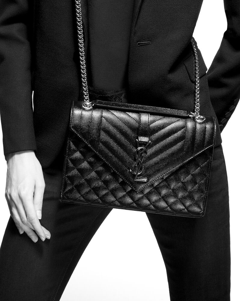 Saint Laurent Ysl Monogram Quilted Envelope Clutch Bag Nero