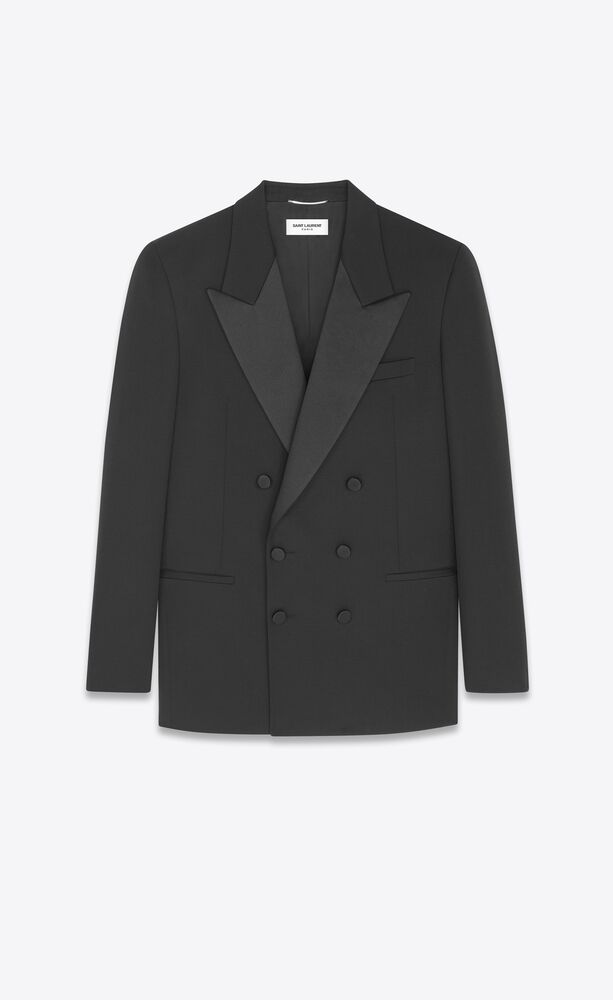 Double-breasted tuxedo jacket in grain de poudre | Saint Laurent