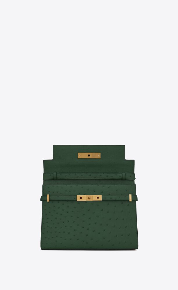 Saint Laurent Green Shoulder Bag In Ostrich Leather With Closure