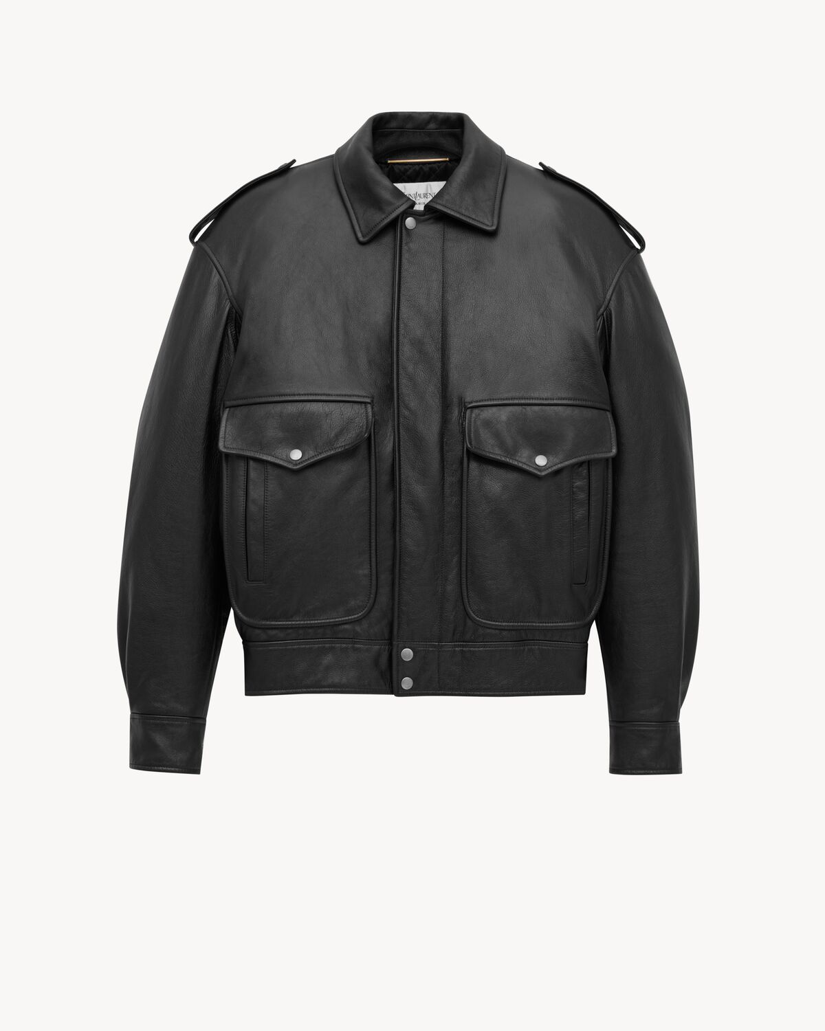 blouson oversize en cuir d’agneau plongé brillant