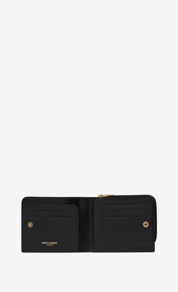 Saint Laurent East West YSL Metal Logo Zip Wallet