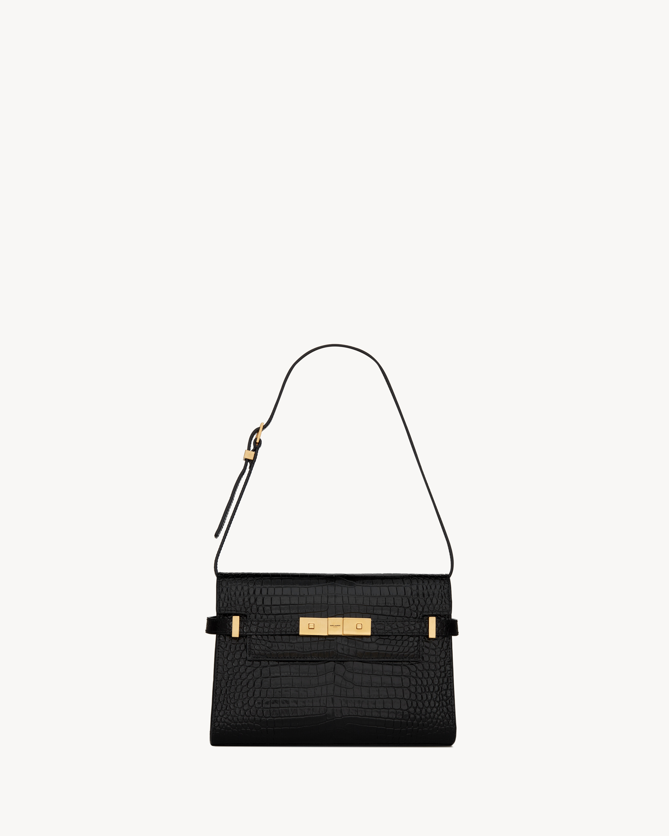MANHATTAN small in shiny crocodile-embossed leather in Black