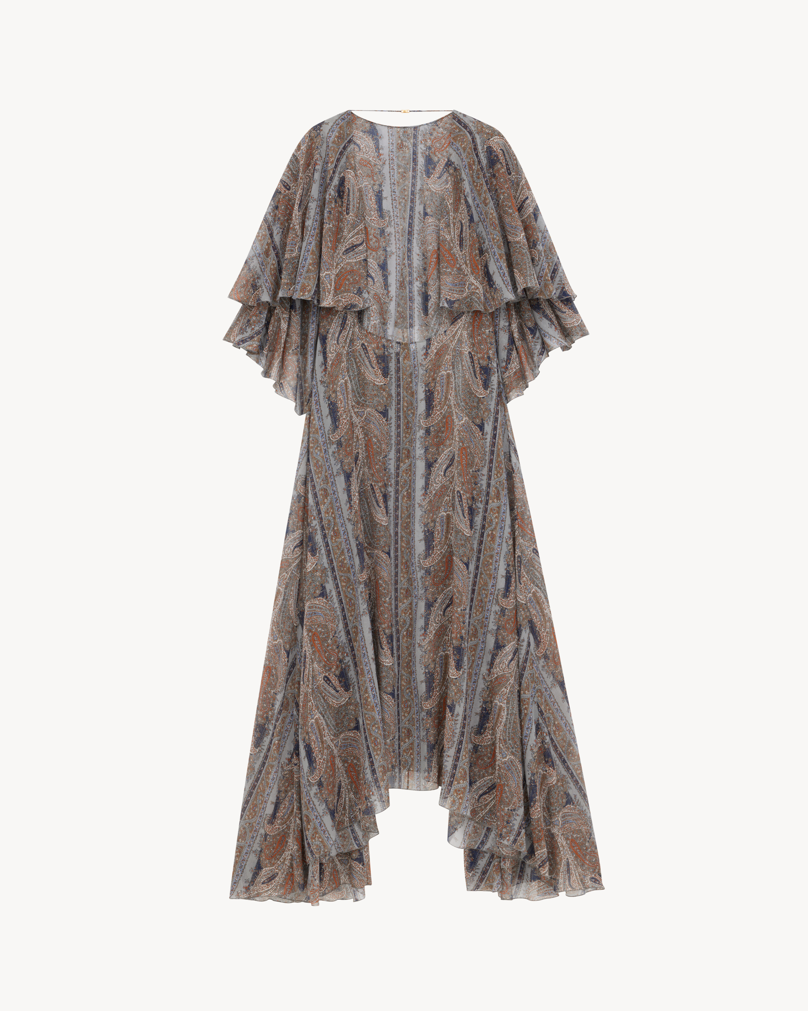 backless dress in paisley silk georgette