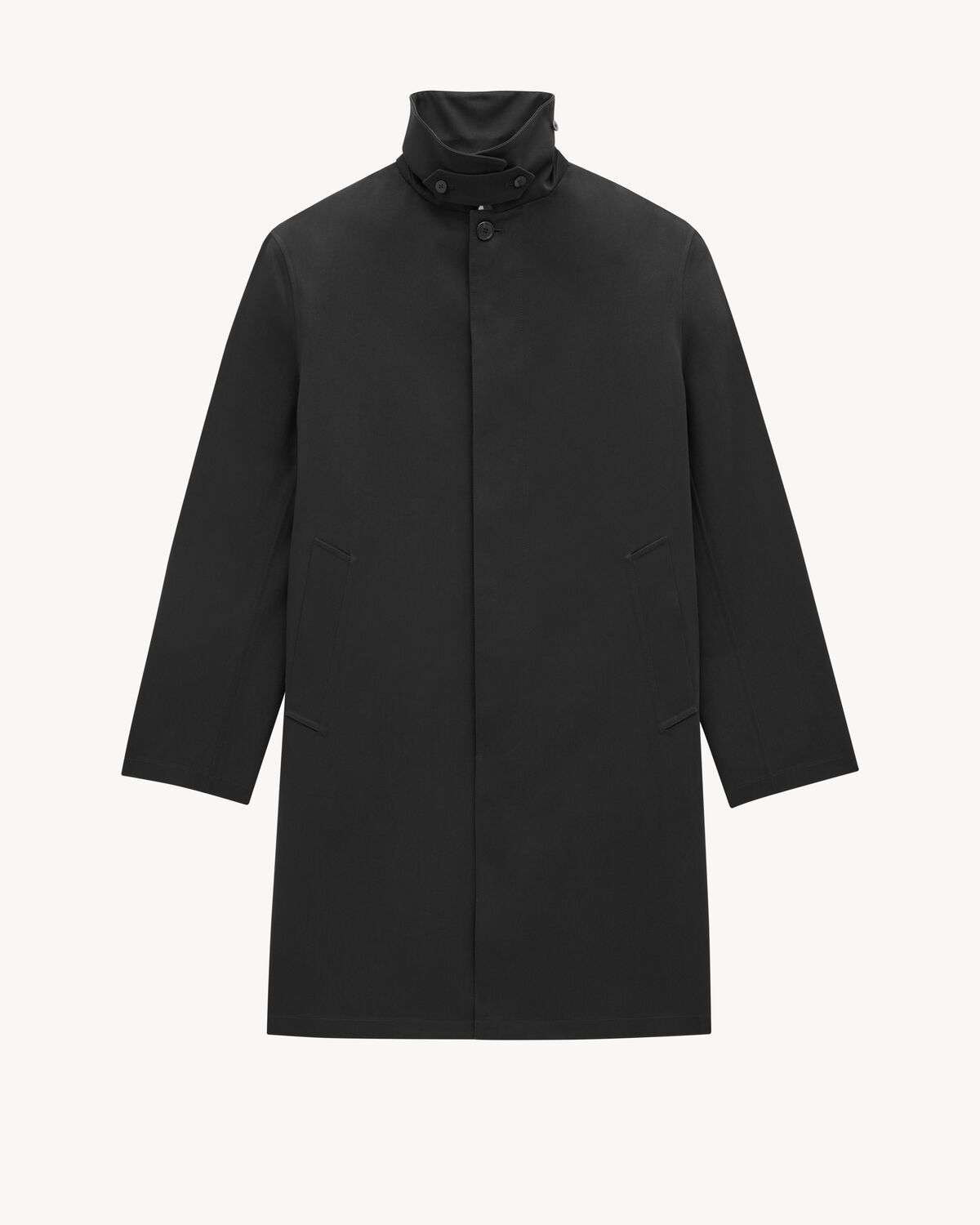 shearling-lined mac coat in nylon serge