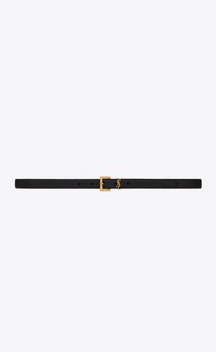 monogram thin belt with square buckle in grained leather