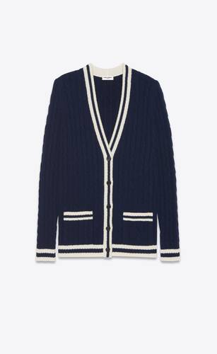 long knit college cardigan in braided cashmere