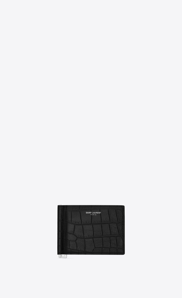 【美品】サンローラン IDケース ネックウォレット　ブラック　クロコ型押しカードケース