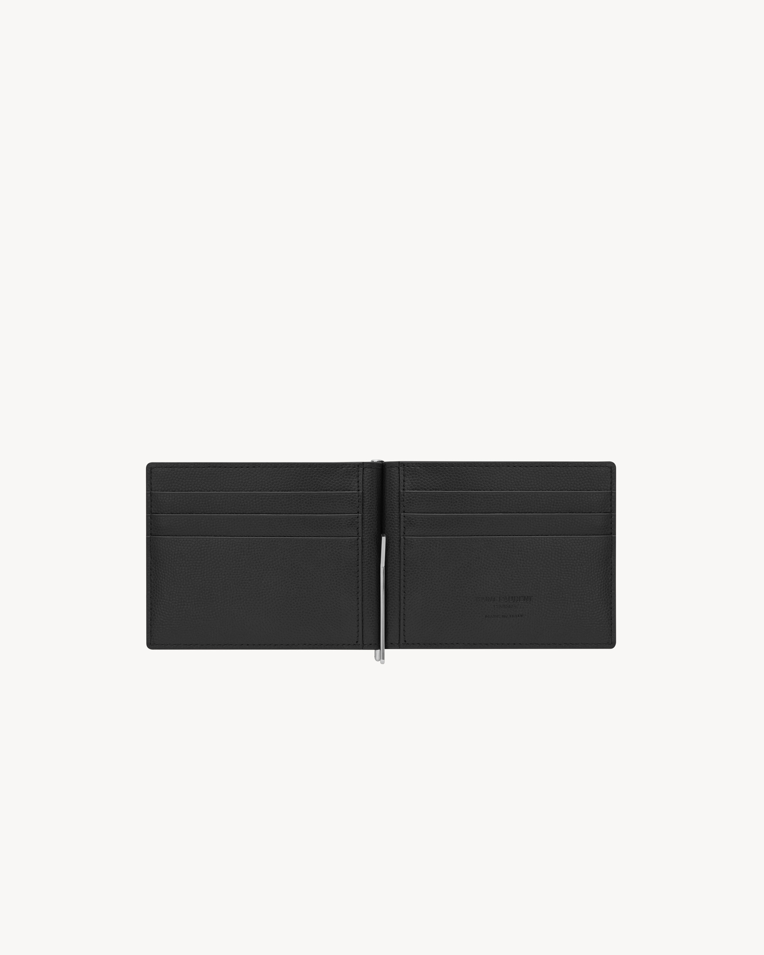 saint laurent paris portemonnaie mit geldscheinclip aus schwarzem leder mit struktur