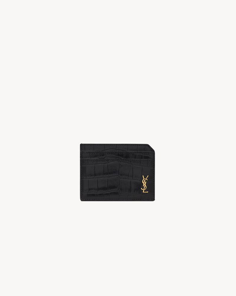 TINY CASSANDRE open card case in matte crocodile-embossed leather