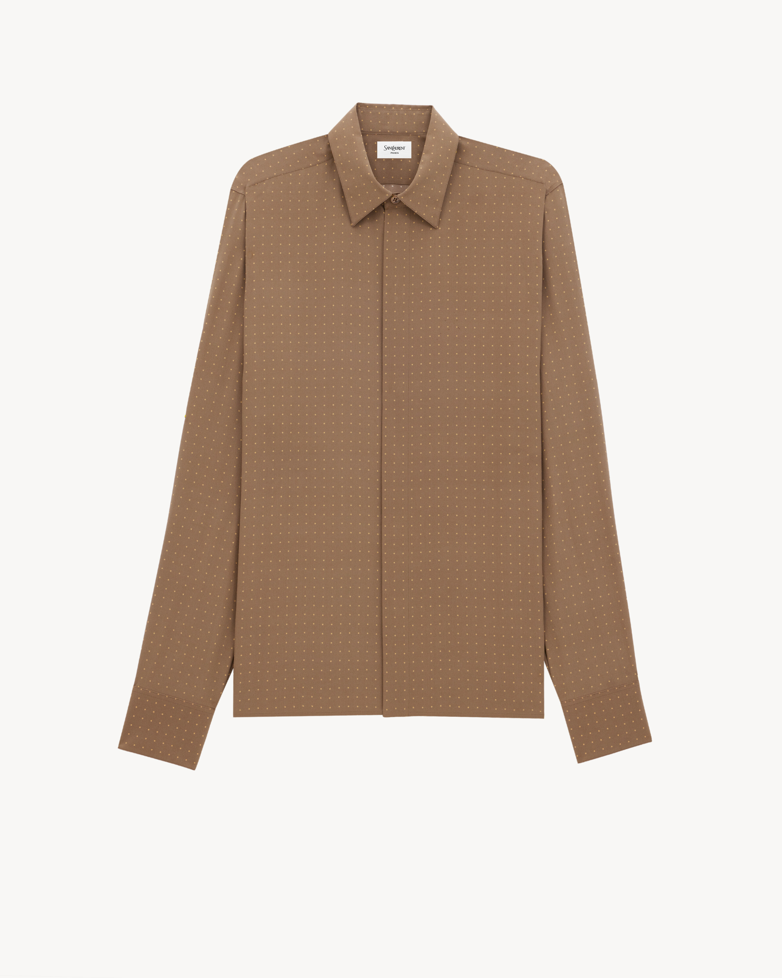 Chemise en crêpe de Chine de soie à pois en Beige Saint Laurent