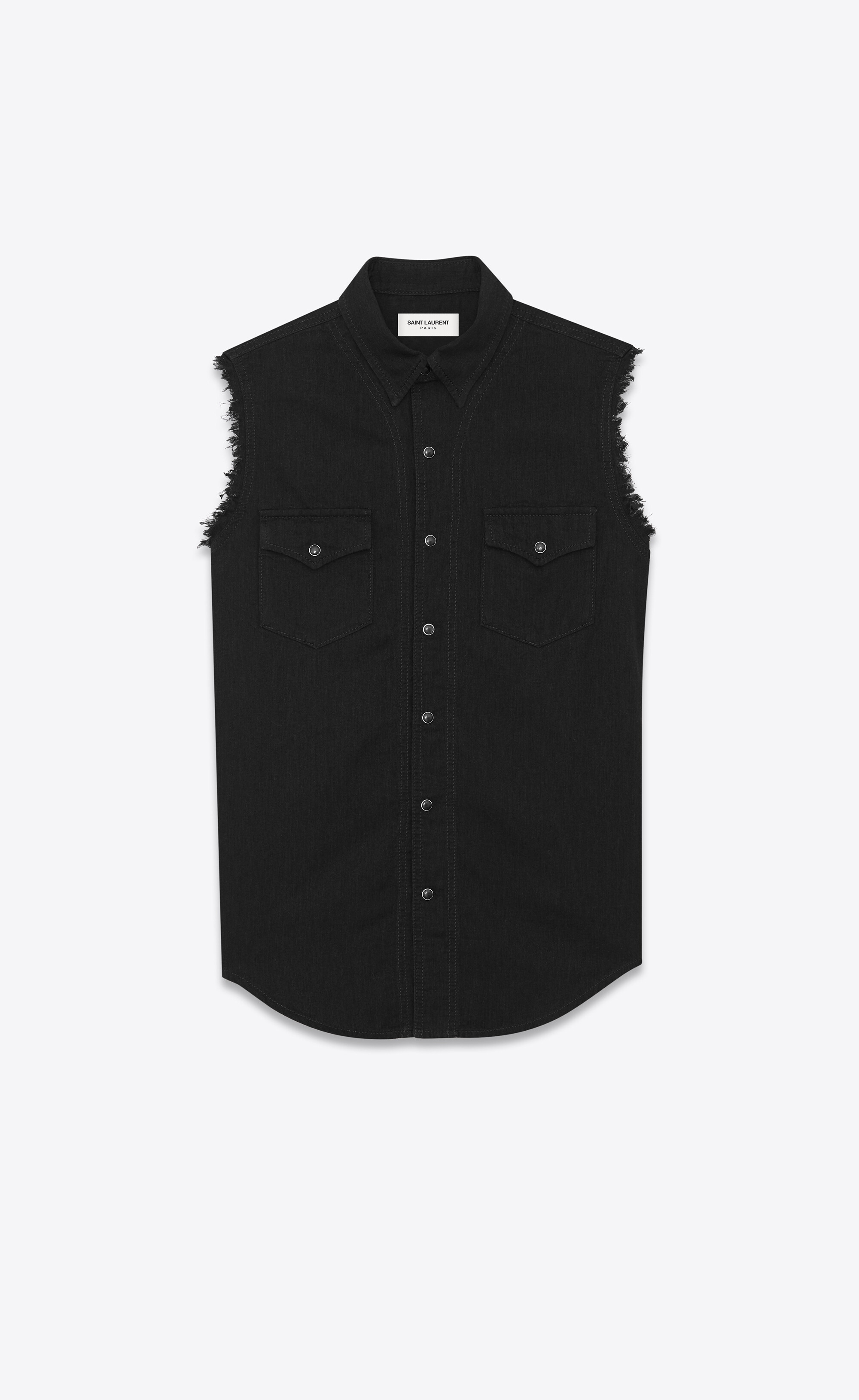 Destroyed denim sleeveless shirt