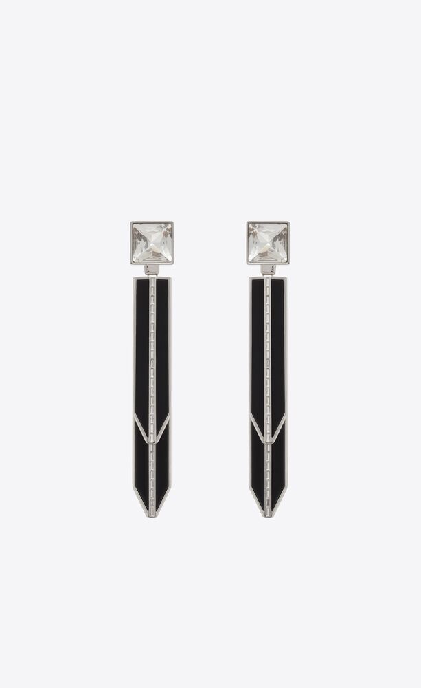 rhinestone square and spike earrings in metal and resin