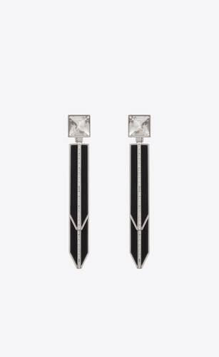 rhinestone square and spike earrings in metal and resin