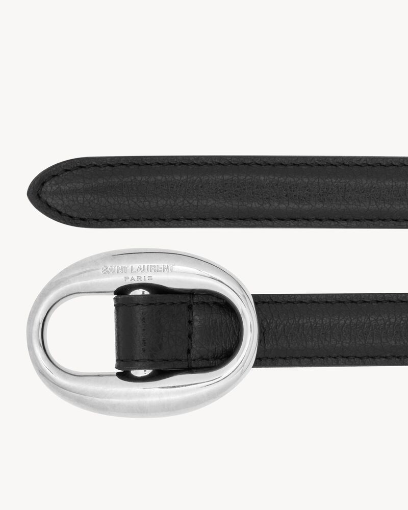 oval buckle thin belt in smooth leather