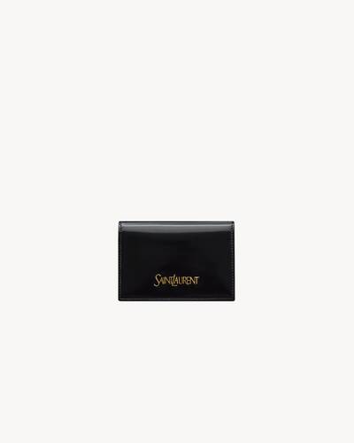 YSL SAINT LAURENT Logo Leather Card Case Wallet--Red/Gold