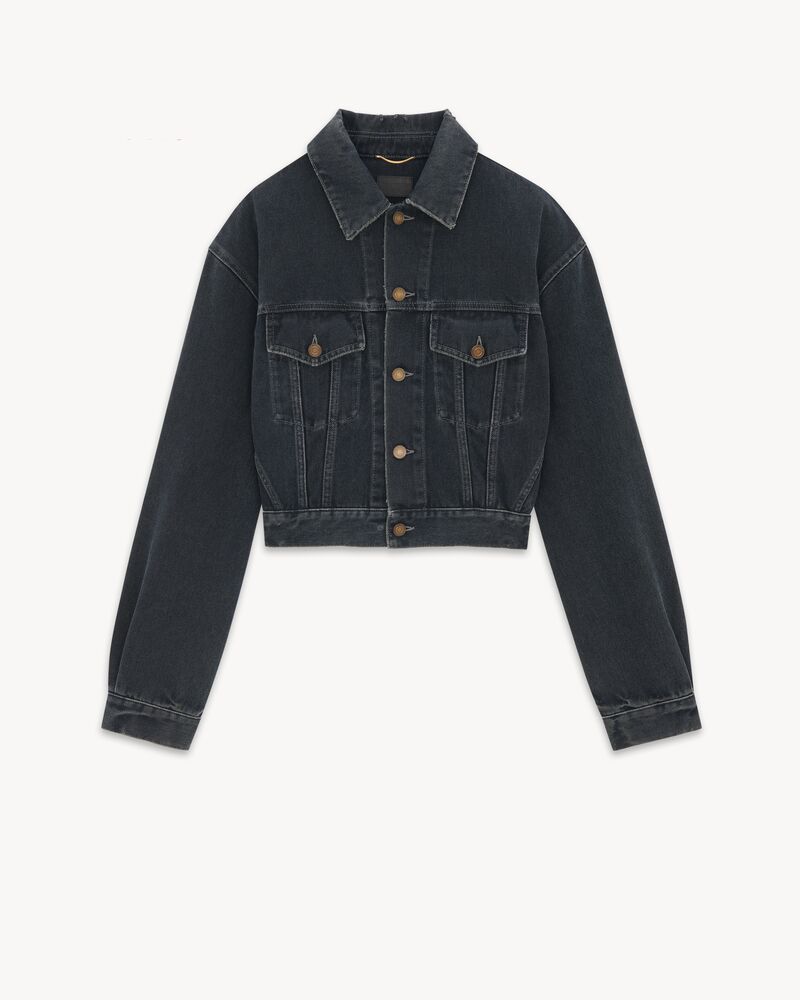 80er-Jacke aus dunkelblau-schwarzem Denim