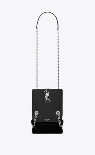 Yves Saint Laurent Ysl Crossbody Shoulder Bag Women's Diamond Cut Brand  Logo Leather Gold Hardware Black/Red