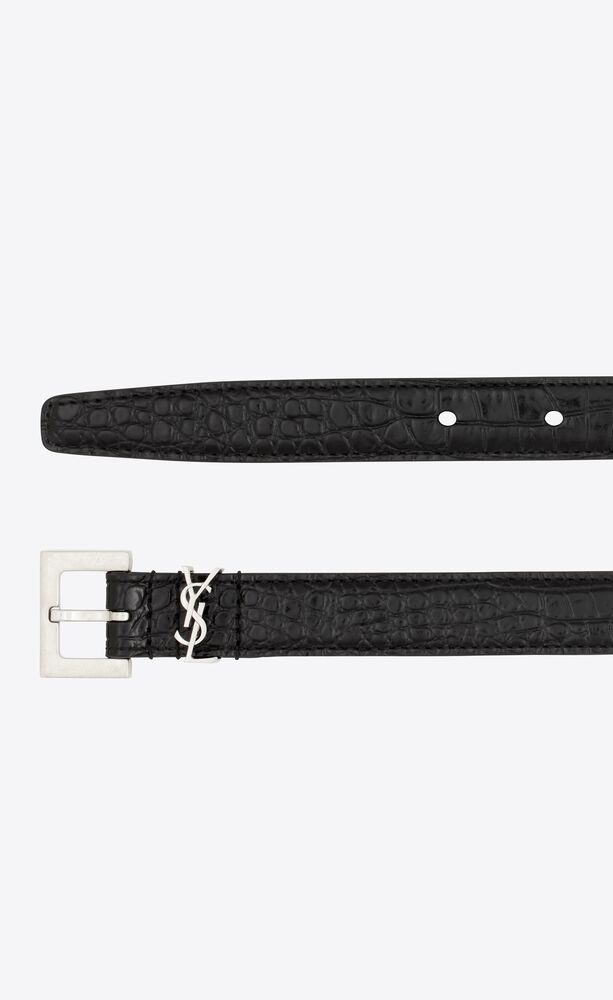 CASSANDRE THIN BELT WITH SQUARE BUCKLE IN SHINY CROCODILE-EMBOSSED ...