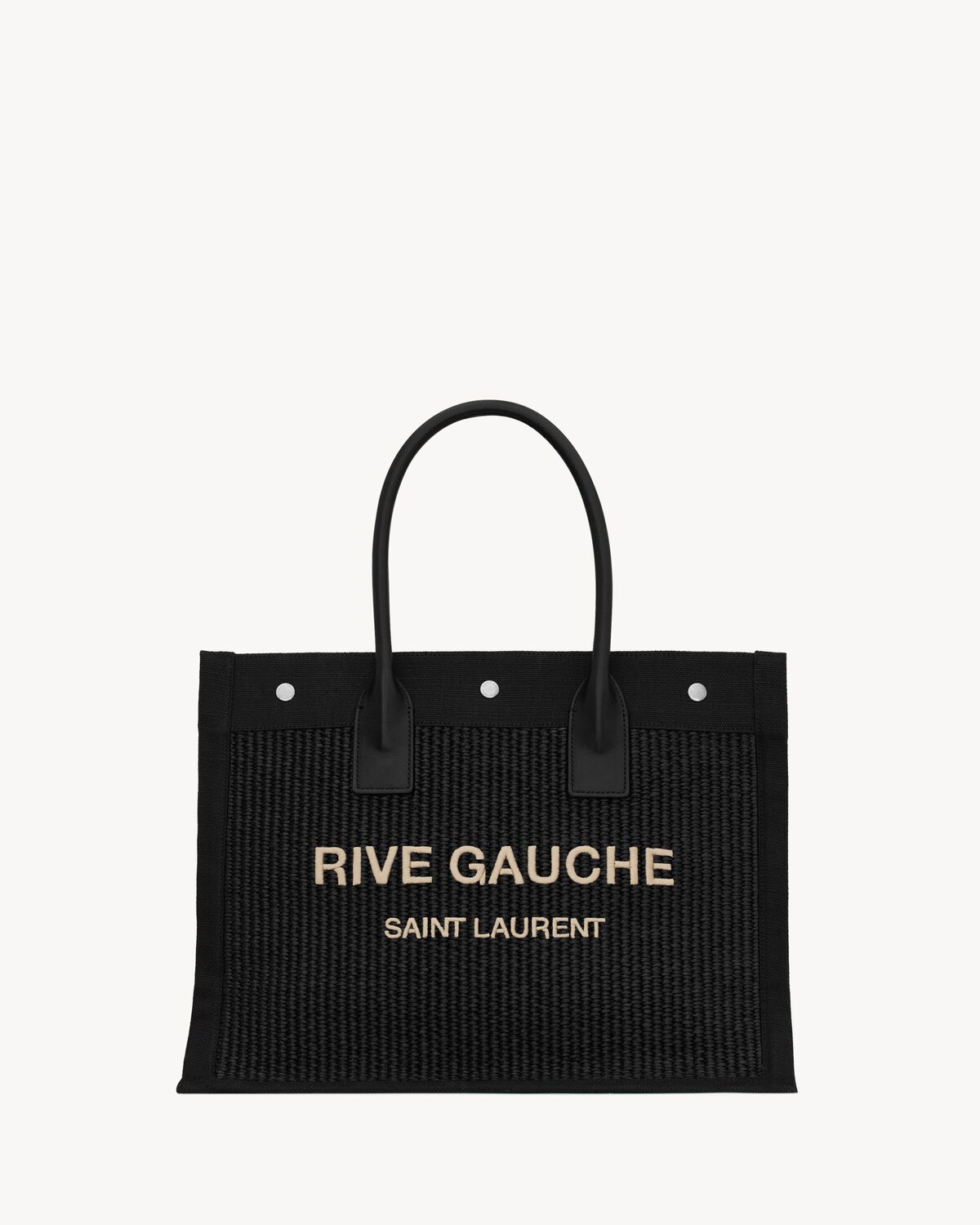 rive gauche small tote bag in raffia and leather