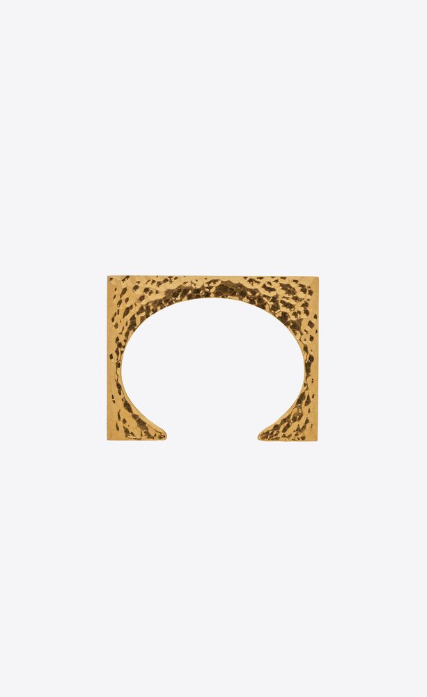 square cuff bracelet in crocodile-embossed leather and metal