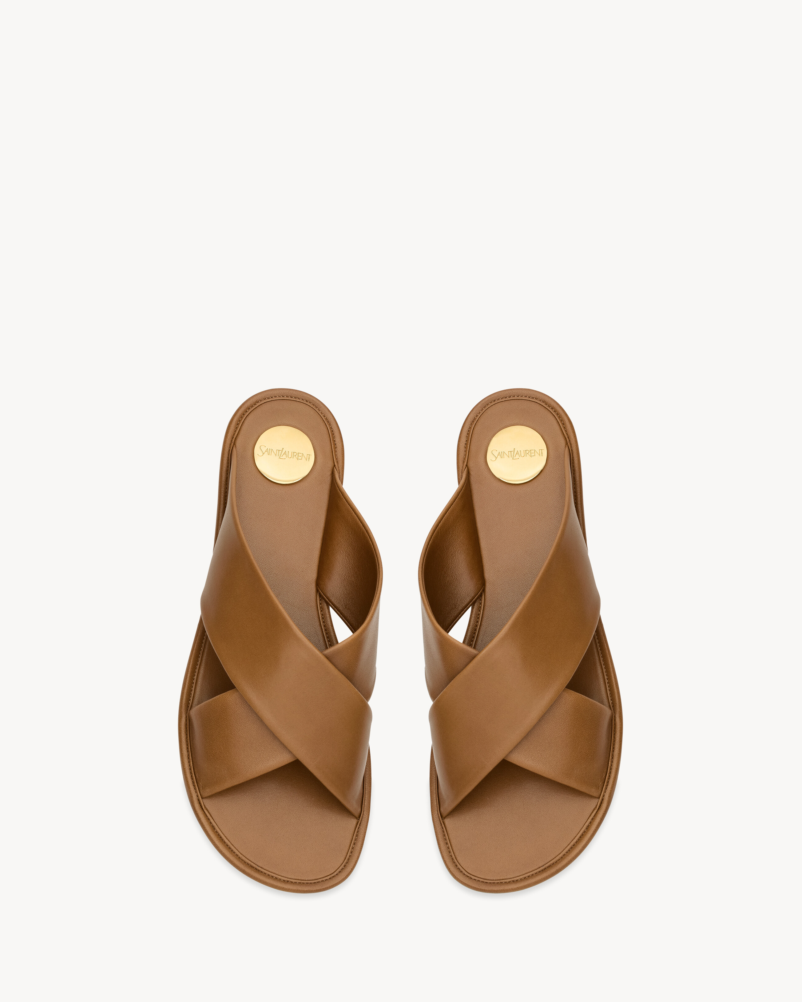 CARLYLE SLIDES in smooth leather in Beige Saint Laurent YSL EN-US