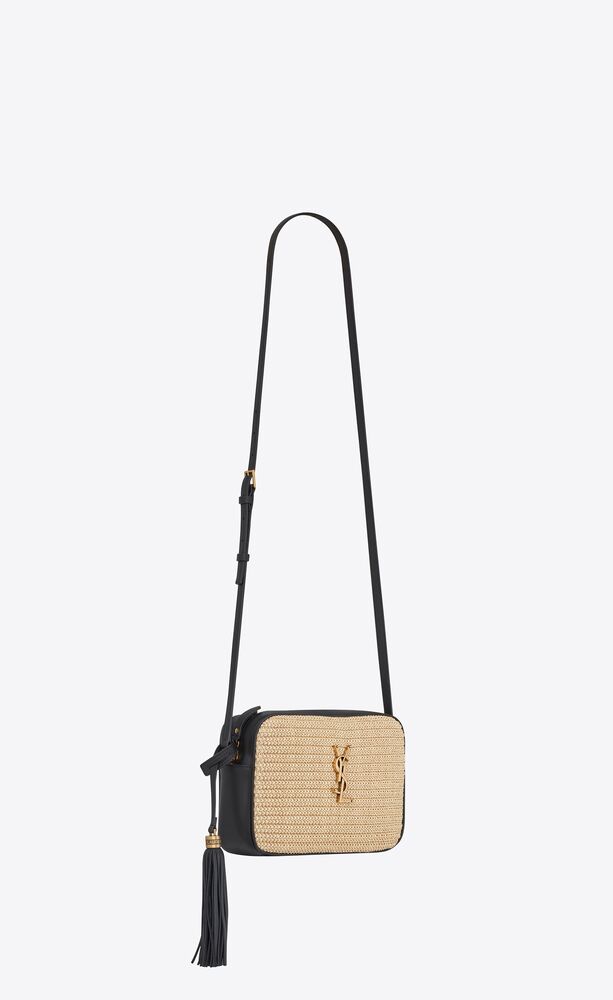 lou camera bag in raffia and smooth leather