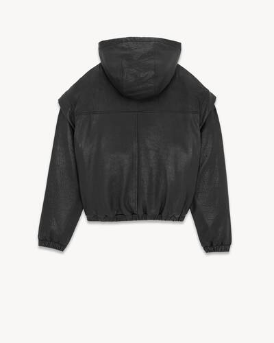 saint laurent hoodie aus genarbtem lammleder