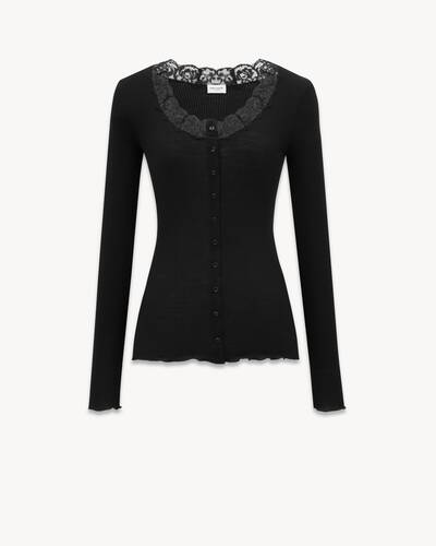 トップス andmary lacey ribbon cardigan black ANDMARY】Lacey ribbon cardigan