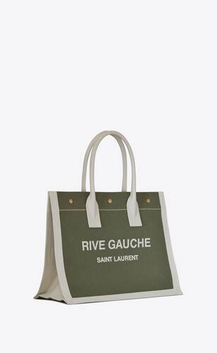 Rive Gauche small tote bag in linen and leather | Saint Laurent | YSL.com