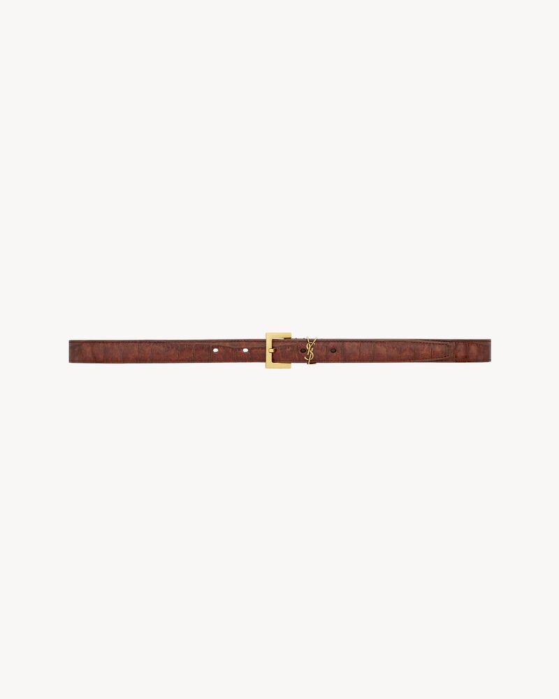 CASSANDRE thin belt in crocodile-embossed leather