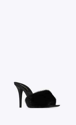 LA 16 mules in smooth leather and mink | Saint Laurent United States ...