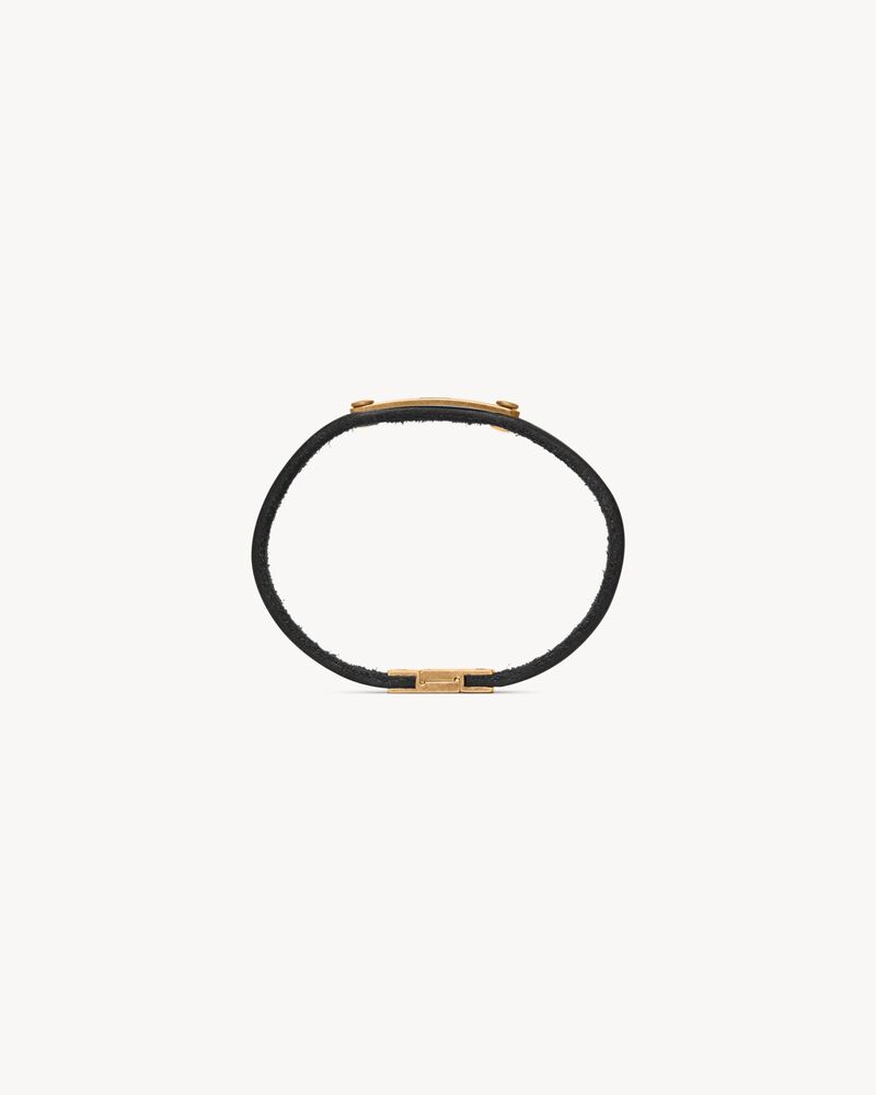 saint laurent id plaque bracelet in smooth leather and metal